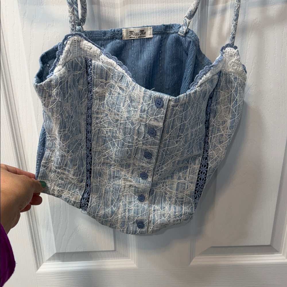 Miss Me Pale Blue Lace-Texture Shoulder Bag